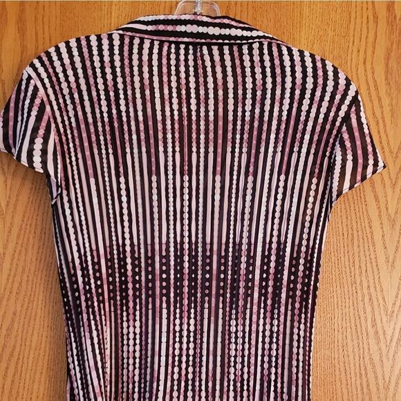 Dressbarn Silky Pleated Purple White Black Top Sz L - Picture 2 of 7